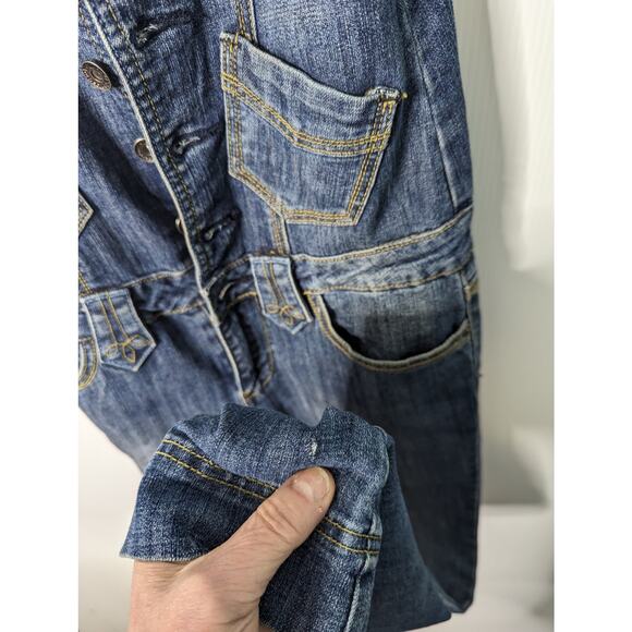 Vintage 90s Y2K Imperial Star Denim Jumpsuit Flare Leg Button Front Low Rise M - Picture 7 of 10